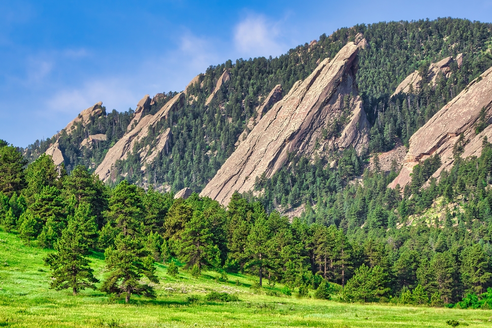 View of the flatiron mountains from Chautauqua Park in Boulder Colorado